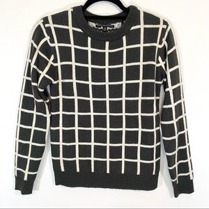 W118 by Walter Baker Windowpane Plaid Grey Gray White Acrylic Sweater Crew XS
